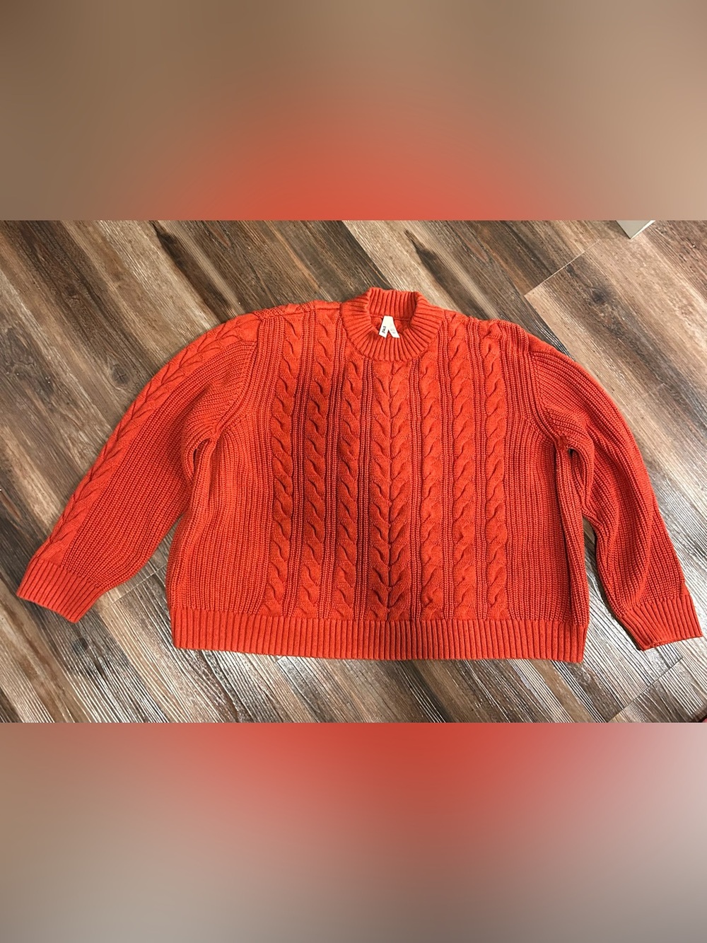 Pact Womens XXXL Organic Cotton Cable Knit Sweater Orange Rust Mock Neck Plus